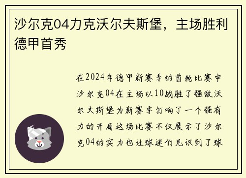 沙尔克04力克沃尔夫斯堡，主场胜利德甲首秀